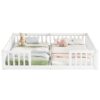 Double Twin Floor Bed With Fence, Guardrails, Without Door - White - Image 13