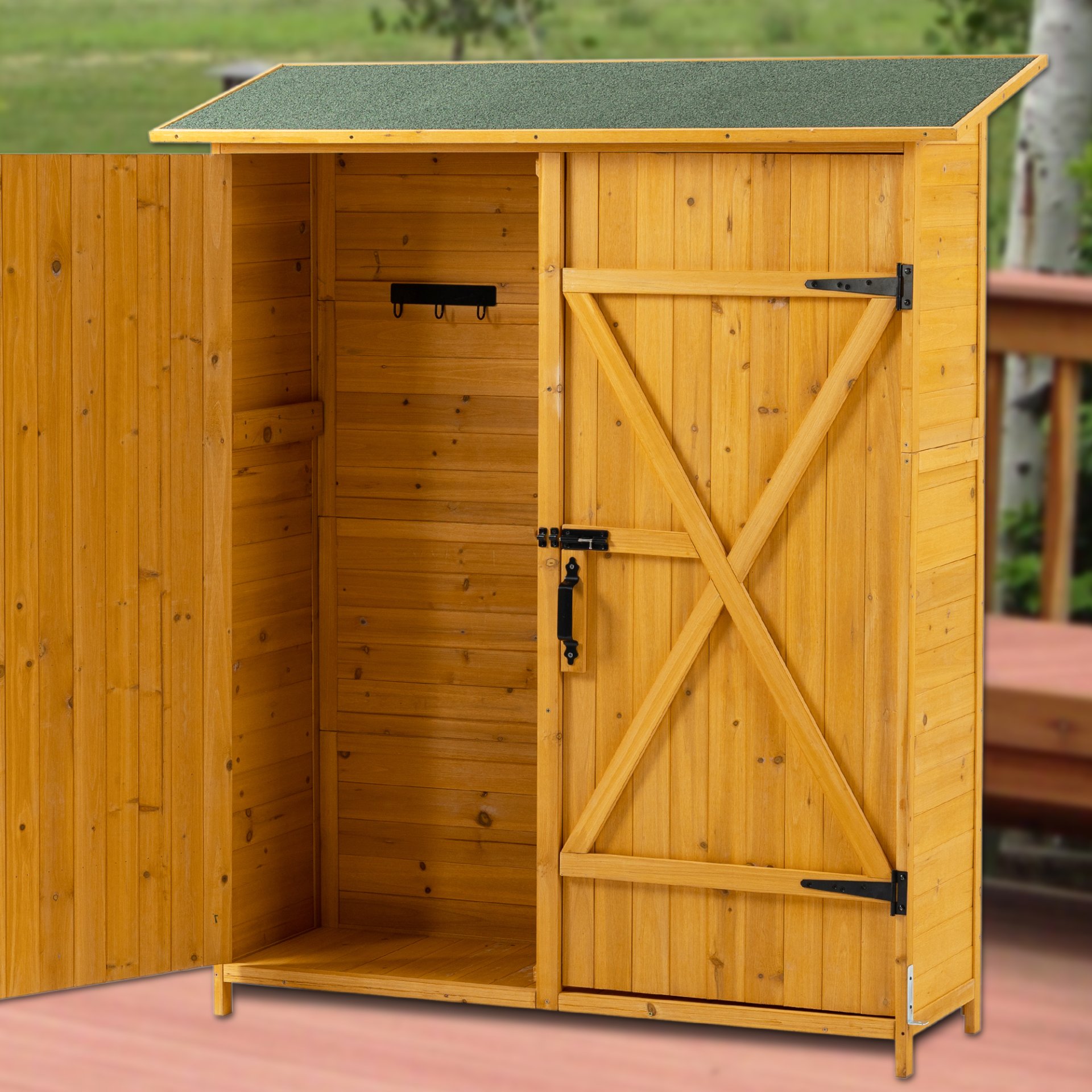 Outdoor Storage Shed With Lockable Door, Wooden Tool Storage Shed With Detachable Shelves & Pitch Roof - Natural - Image 2