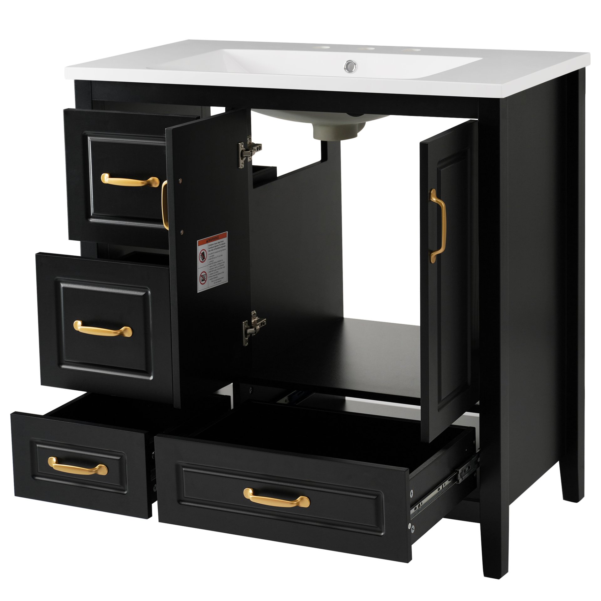 Bathroom Vanity With Sink, Soft Closing Doors & Drawers, Metal Handles - Black - Image 13