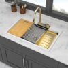 Drop In Waterfall Kitchen Sink With Pull Out Faucet - White - Image 2