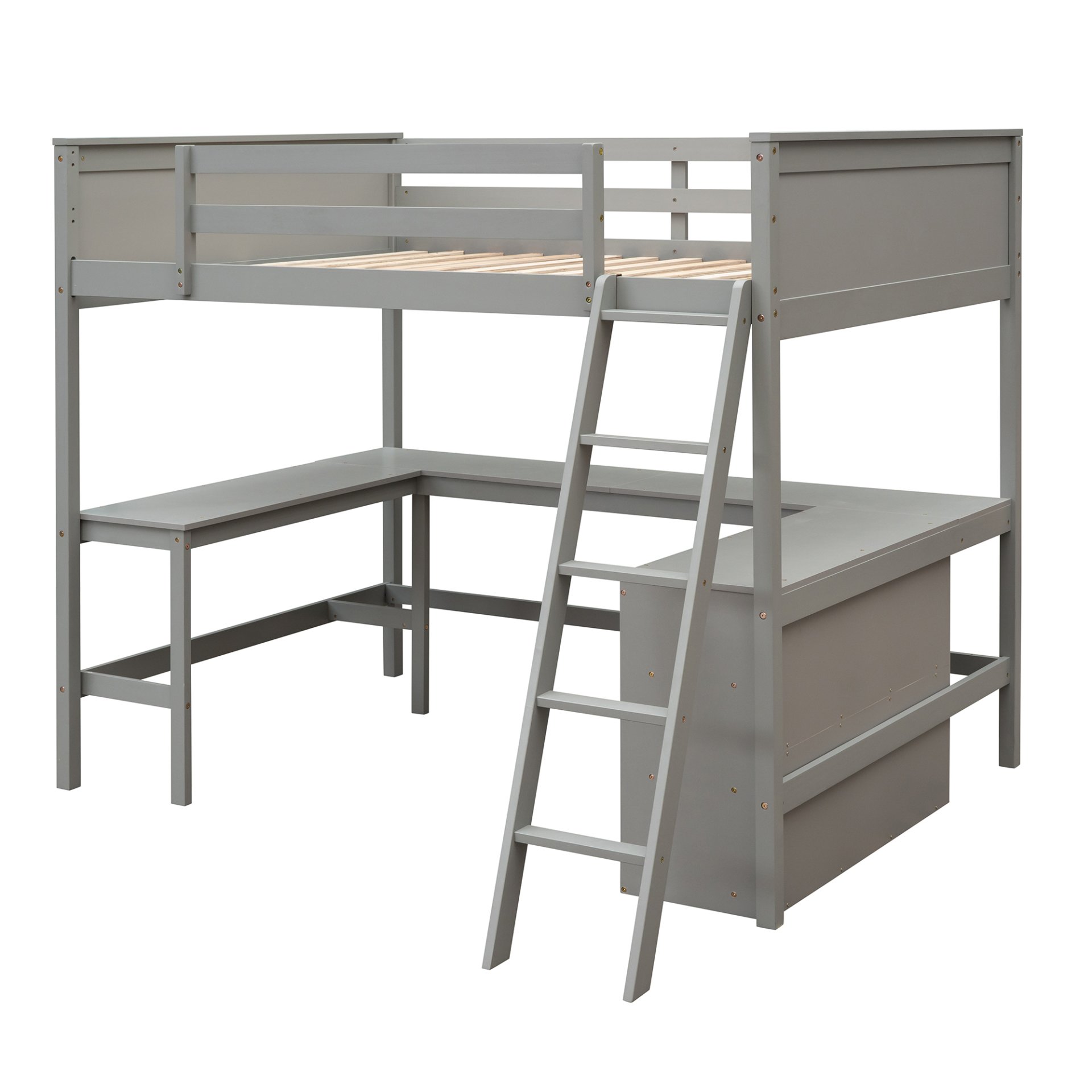 Full Size Loft Bed With Shelves With Desk - Gray - Image 6