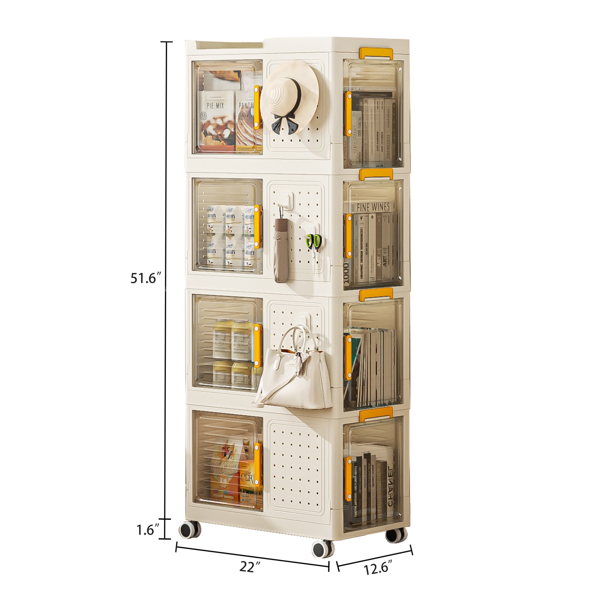 4 Tier Rolling Storage Bookcase With Wheels And Large Capacity Storage Bins - Cream - Image 3