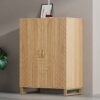 Modern Home Bar Cabinet Carved Wine Cabinet With Storage - Natural - Image 2