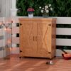 Rustic Cedar Potting Bench With Storage Cabinet And Metal Table Top For Outdoor Patio - Light Brown - Image 4