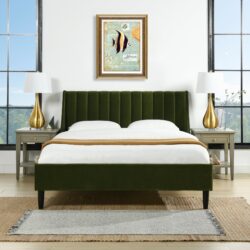 Aspen - Queen Vertical Tufted Modern Headboard Platform Bed Set - Olive Green