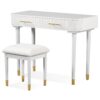 Modern Vanity Table Set With Mirror Touch Screen Lighted Mirror, Dressing Table And Cushioned Stool Set With 2 Large Drawers - White - Image 12