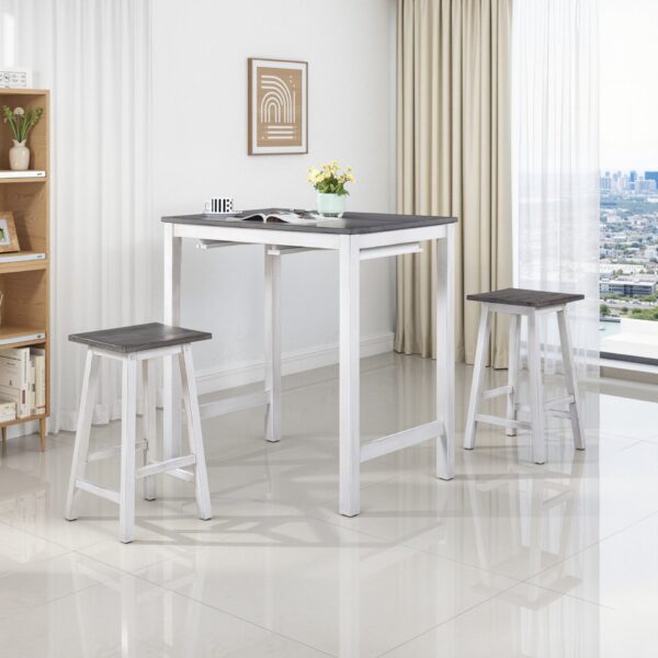 3 Pieces Counter Set Hanging Stool Easy To Clean For Small Space - Antique White / Sandstone