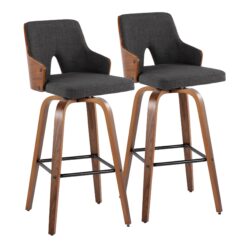 Stella - Mid-Century Modern Fixed Height Barstool With Swivel Square Footrest (Set of 2) - Walnut / Charcoal