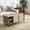 Elegant Veener Weaving Design Coffee Table With 4 Sliding Doors - Natural Wood - Image 4