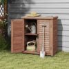 Potting - Bench With Storage Cabinet And Metal Table Top For Outdoor Patio, Garden Furniture Workstation Coffee - Brown - Image 7