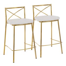 Modern Charlotte - Contemporary Fixed Height Counter Stool (Set of 2) - Gold / White