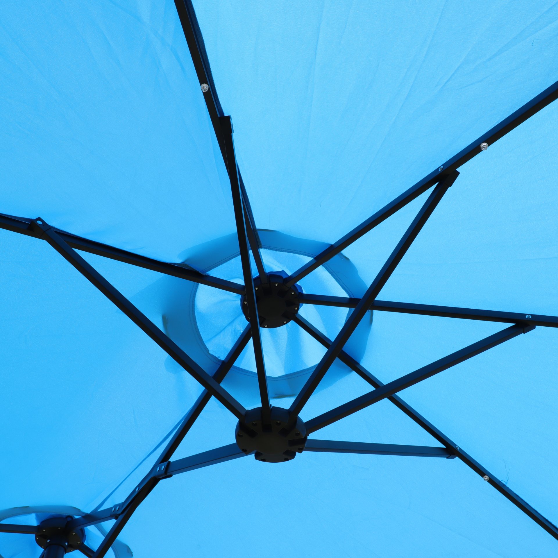 15 X 9 Ft Double Sided Outdoor Market Umbrella With Lights And Base Rectangular Twin Canopy - Blue - Image 10