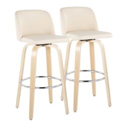 Toriano - Contemporary Fixed Height Barstool With Swivel & Round Footrest (Set of 2) - Natural / Cream