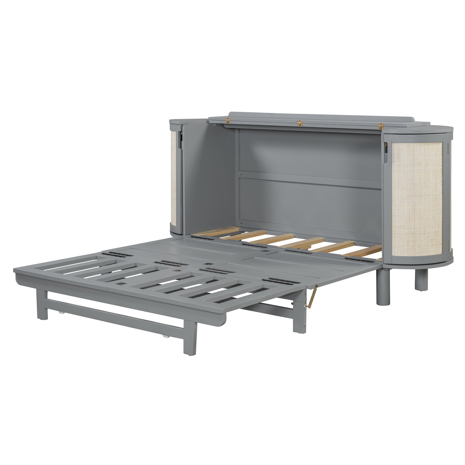 Queen Murphy Bed With Hidden Storage & Modern Woven Design - Gray - Image 7