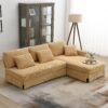 Modern L-Shaped Corduroy Sofa With Reversible Chaise, 4 Seat Upholstered Sectional Indoor Furniture, Convertible Sleeper Couch With Pillows - Light Brown - Image 14