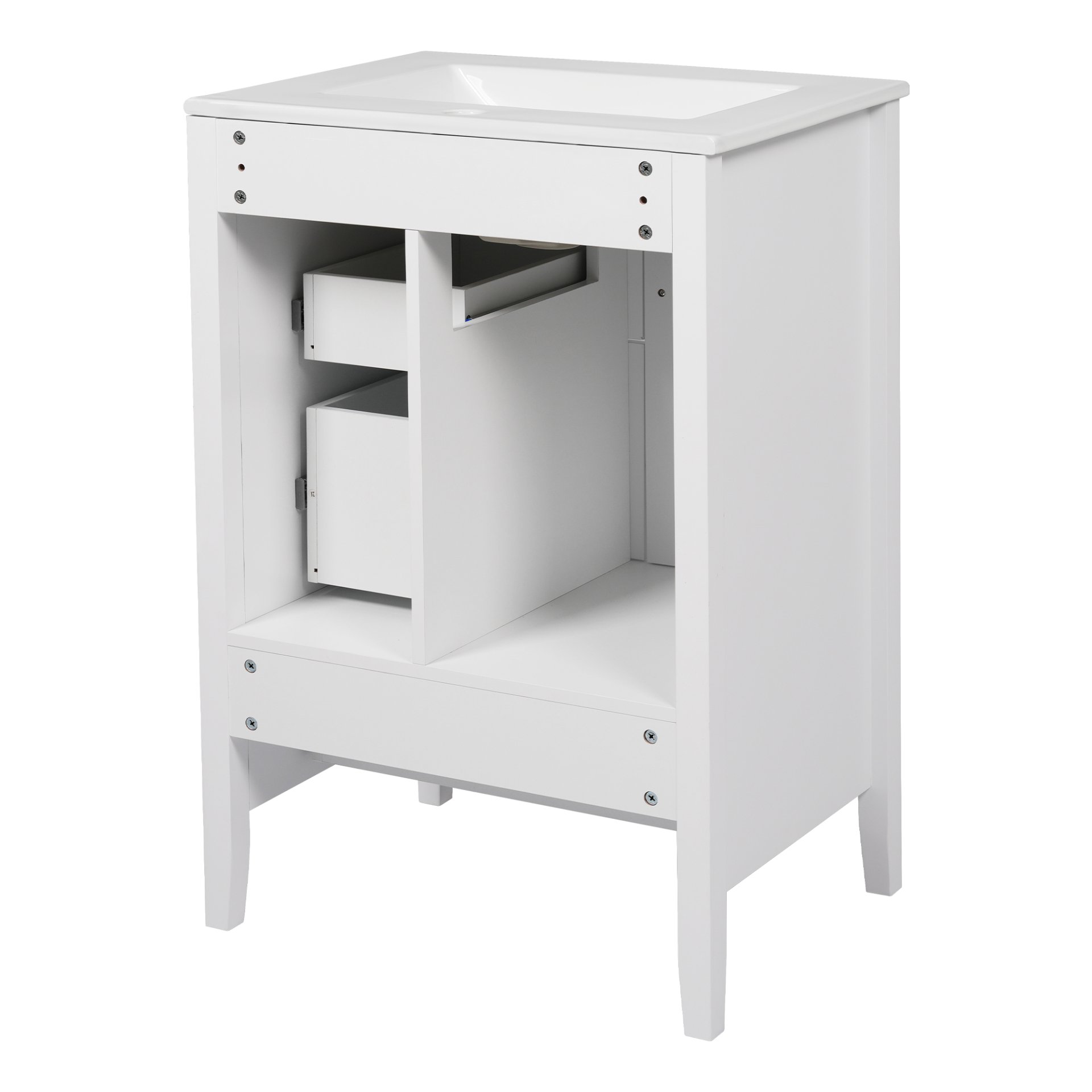 Retro Bathroom Vanity With Sink, Soft Closing Cabinet & Drawers - White - Image 18