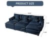 Oversized Deep Seat Sectional Cloud Sofa Sleeper With 3 Ottomans & Soft Pillows, Modular Couch Bed - Blue - Image 21