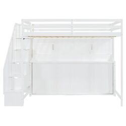 Full Over Full Size Murphy Bed With Hydraulic Lift & Desk Design - White