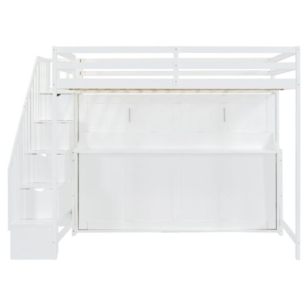 Full Over Full Size Murphy Bed With Hydraulic Lift & Desk Design - White