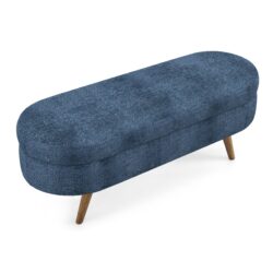 Modern Ottoman Oval Storage Bench With Rubber Wood Legs - Dark Blue