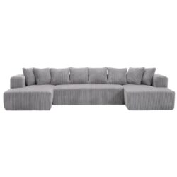 Modular U Shaped Sectional Sofa, 4 Seater Chaise Lounge With Reversible Design - Gray Striped