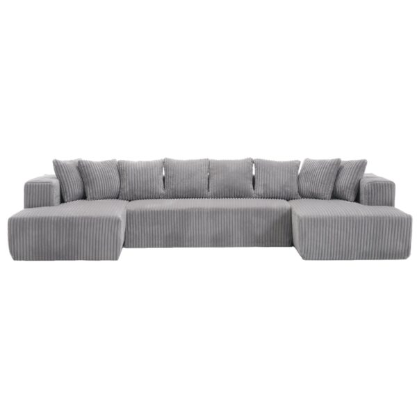 Modular U Shaped Sectional Sofa, 4 Seater Chaise Lounge With Reversible Design - Gray Striped