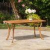 Outdoor Rectangular Table With Curved Legs And Perpendicular Wooden Slats Table Top - Teak - Image 9