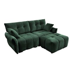Modern Fabric 2 Seater Sofa With Ottoman Minimalist Design - Green
