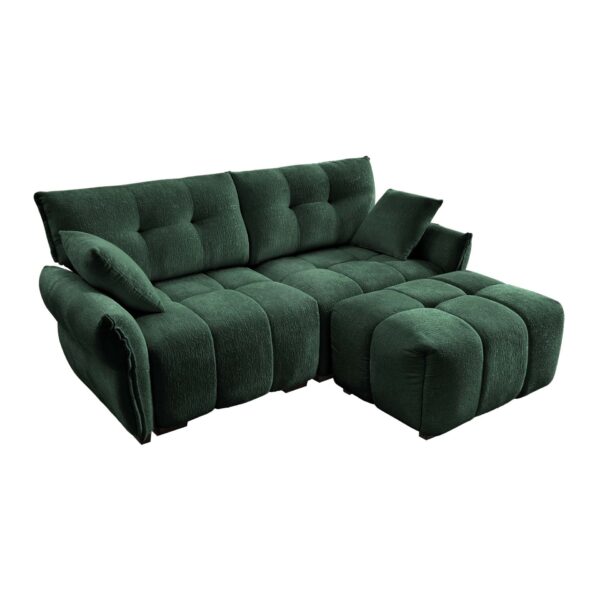Modern Fabric 2 Seater Sofa With Ottoman Minimalist Design - Green