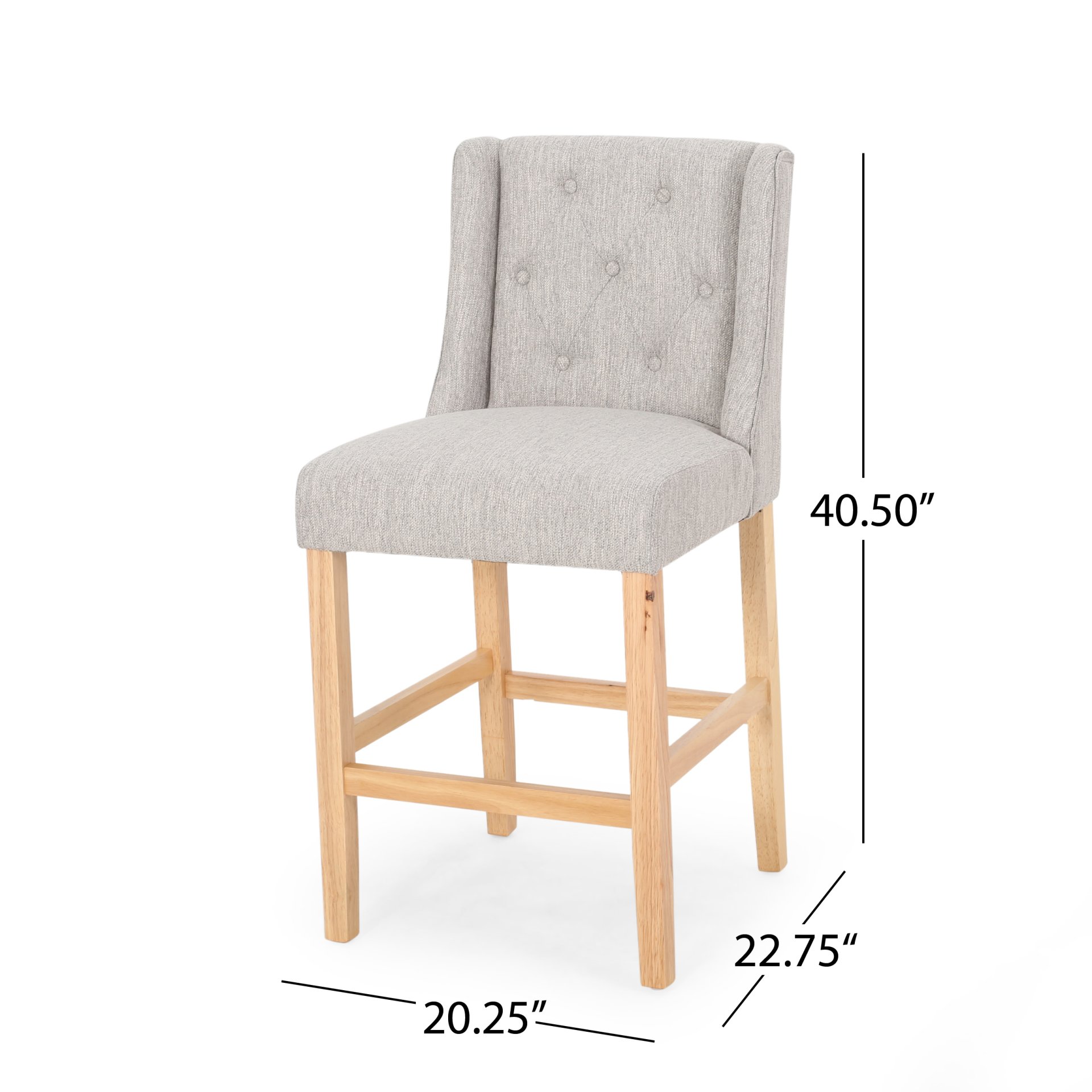 Vienna - Contemporary Fabric Tufted Wingback Counter Stools, (Set of 2) - Light Gray / Natural - Image 3