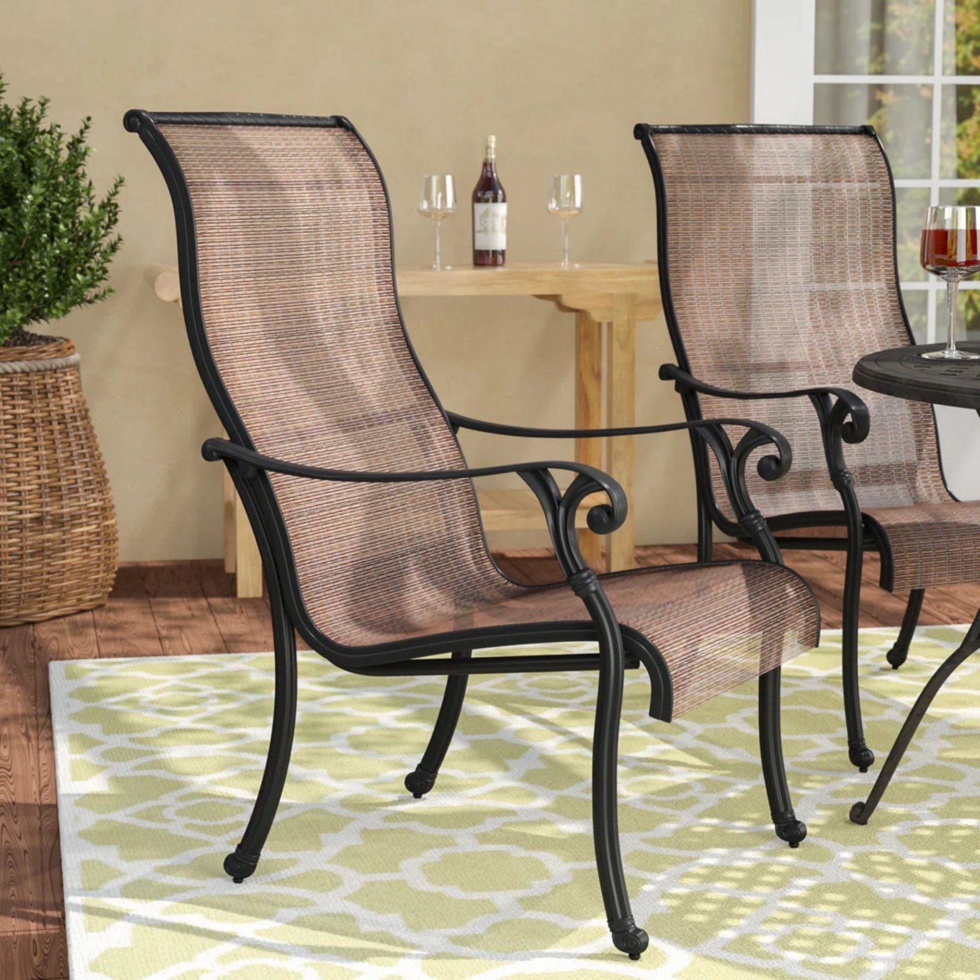 Patio Outdoor Sling Patio Chairs With Aluminum Frame, All-Weather Furniture (Set of 2) - Bronze - Image 2
