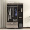 3 Door Wardrobe With 2 Drawers, Grain Effect - Gray - Image 12