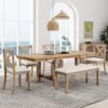 Topmax - 6 Piece Farmhouse Extendable Dining Table With Footrest, 4 Upholstered Dining Chairs And Dining Bench, Two 11" Removable Leaf - Natural / Beige - Image 3
