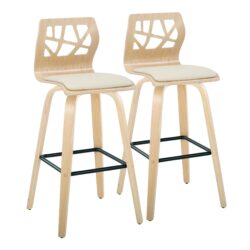 Folia - Contemporary Fixed Height Barstool With Swivel With Square Footrest (Set of 2) - Natural / Cream