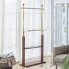 Hanger Double Layer Coat Rack With Solid Wood Partition - Gold / Walnut - Image 7