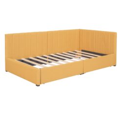 Twin Size Upholstered Daybed With 2 Storage Drawers, Sofa Bed Frame No Box Spring Needed - Yellow