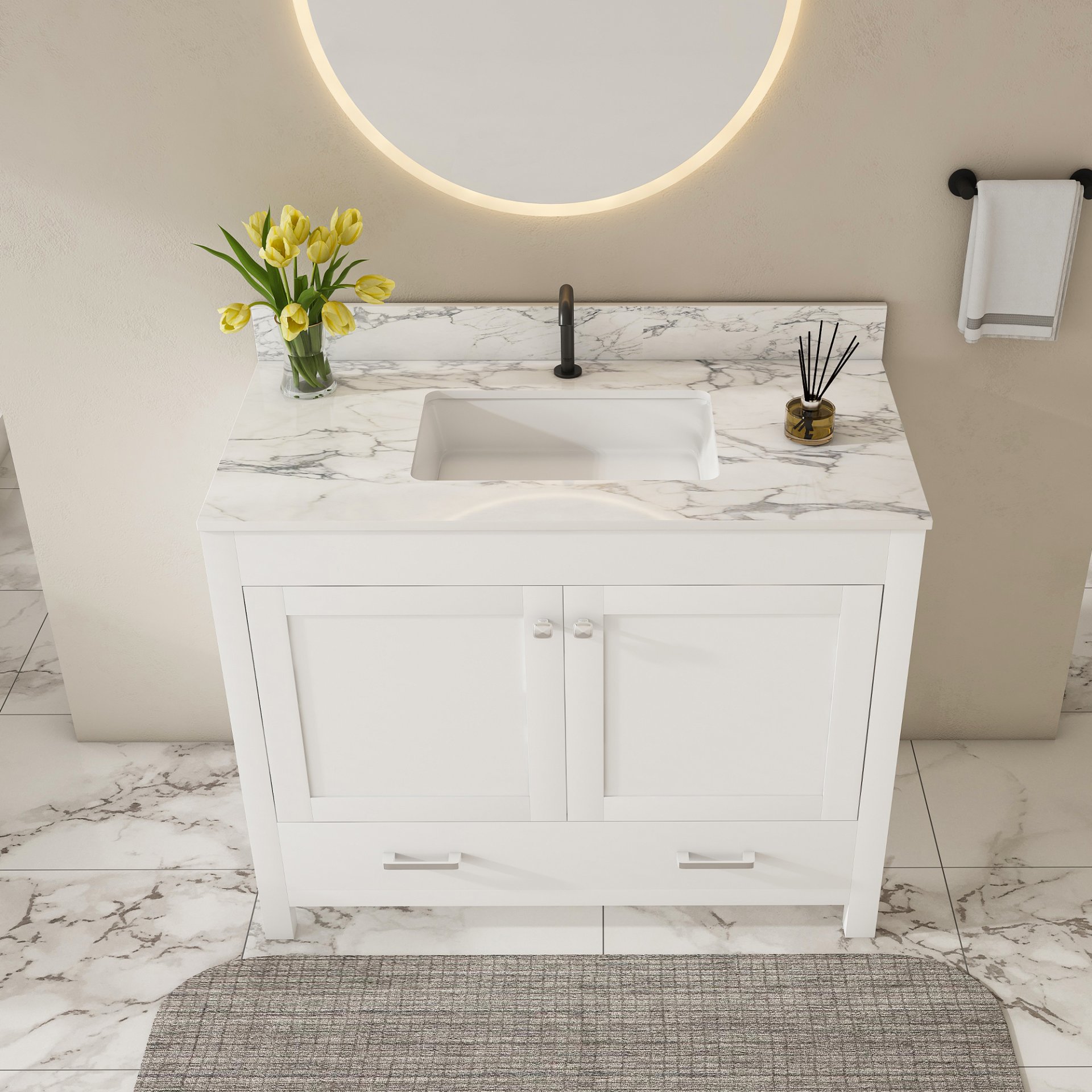 43" Bathroom Vanity, Multi Functional Cabinet - White - Image 2