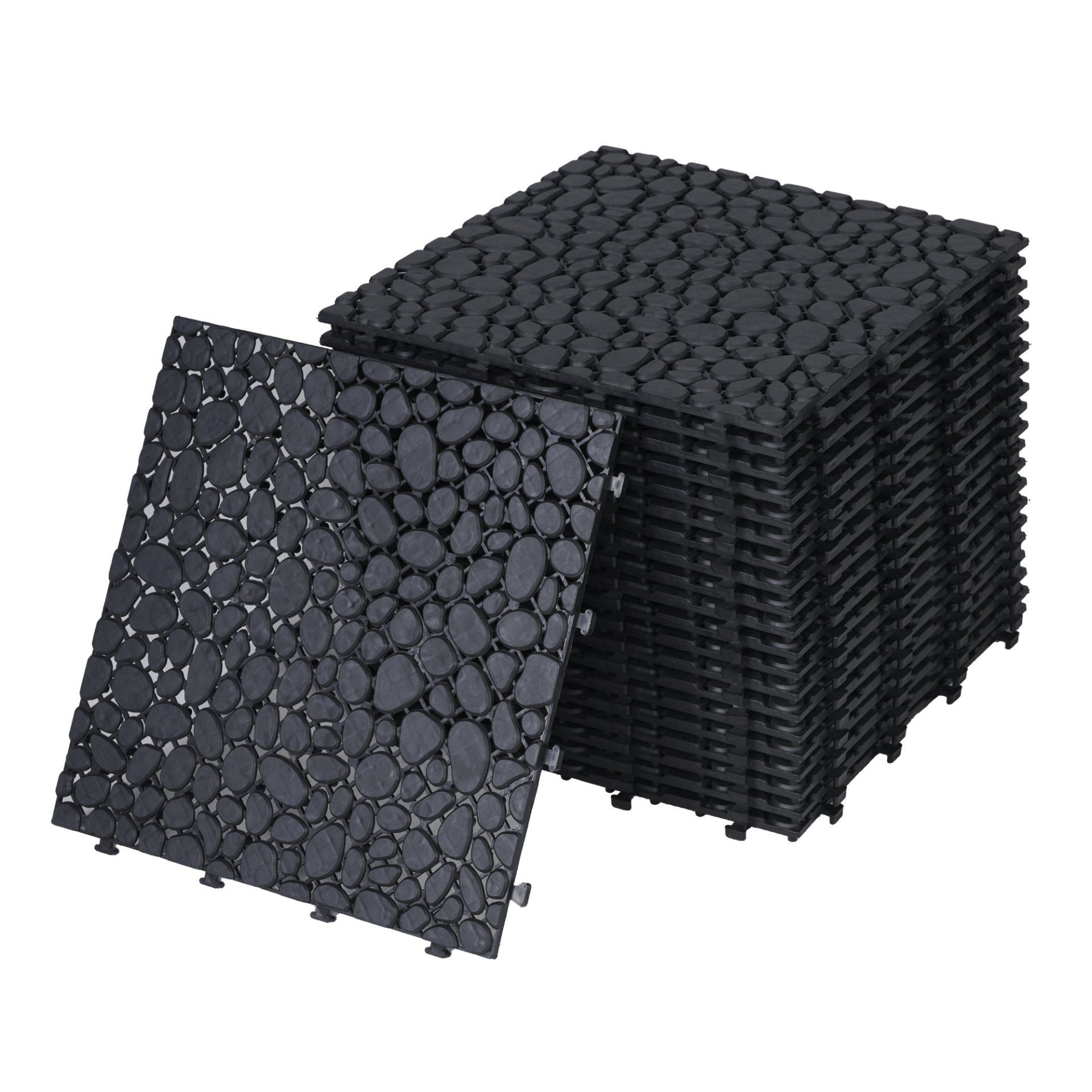 Interlocking Deck Tiles Plastic Waterproof Outdoor All Weather Anti-Slip Bathroom Shower Balcony Porch Strong Weight Capacity Upto 440 Lbs, Pebble Stone Pattern Pack Of 12 - Black - Image 16
