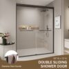 Double Sliding Shower Door, Semi Frameless Bypass Bathroom Sliding Door With 1 / 4" (6Mm) Tempered Glass For Walk In Shower - Matte Black - Image 5