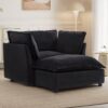 Modern Armchair Sofa Cozy Upholstered Sofa Chair With Movable Ottoman Chenille, Wide Seat & Curved Armrests - Black - Image 10
