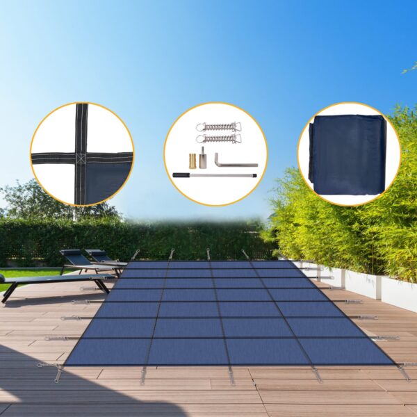Inground Pool Safety Cover, 18 X 36Ft Rectangle Winter Safety Pool Cover, Solid Safety, Polypropylene - Blue