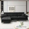 L Shaped Convertible Sectional Sofa 4 Seat Tufted Couch Set With Two Tone Adjust Legs Cloud Movable Ottoman - Black - Image 17