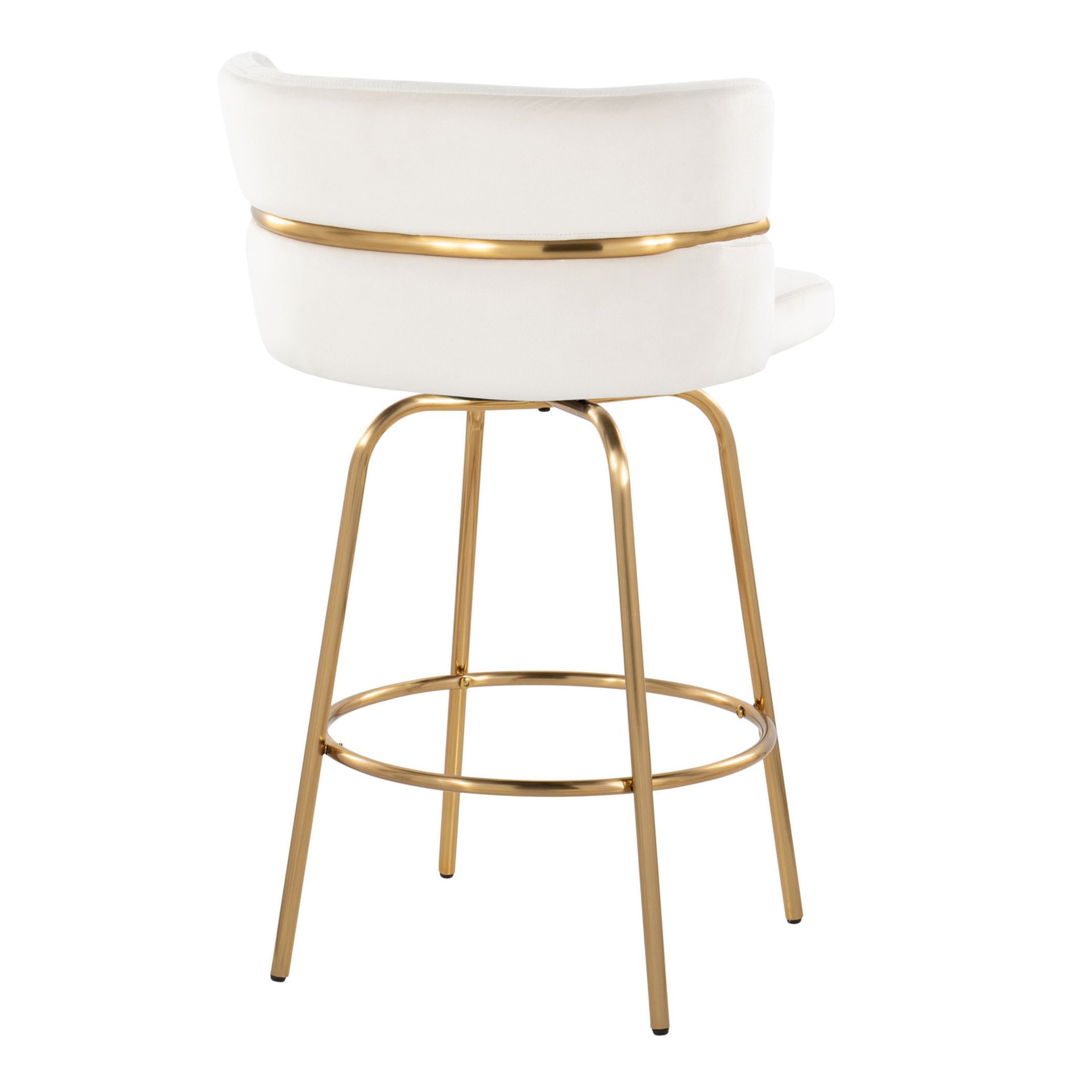 Cinch - Glam / Art Deco Fixed Height Counter Stool With Swivel With Round Footrest (Set of 2) - Gold / Cream - Image 4