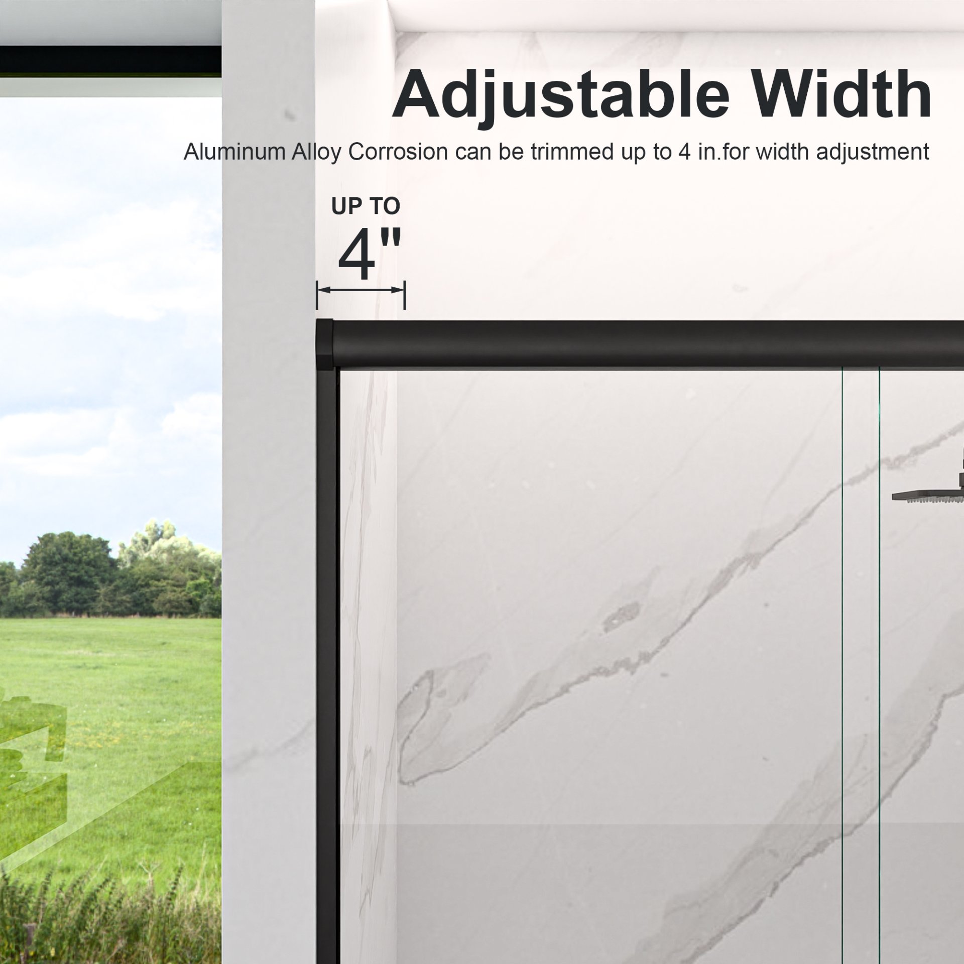 Modern Semi Frameless Double Sliding Shower Door With 1 / 4" Sgcc Tempered Glass - Matte Black - Image 9
