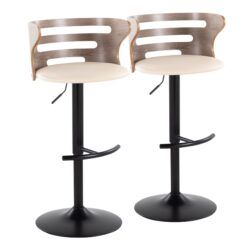 Cosi - Mid-Century Modern Adjustable Barstool With Swivel With Rounded T Footrest (Set of 2) - Black / Light Gray / Cream