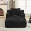 Modern Corduroy Chaise Lounge Sofa Bed With Removable Pillows, Upholstered Sleeper Sofa - Black - Image 6