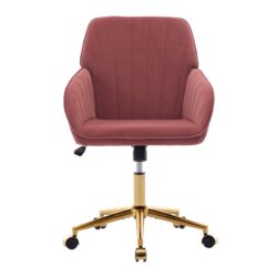 Ergonomic Swivel Office Chair, Comfortable Velvet Backrest Seat, Adjustable For Home And Bedroom - Rose Red