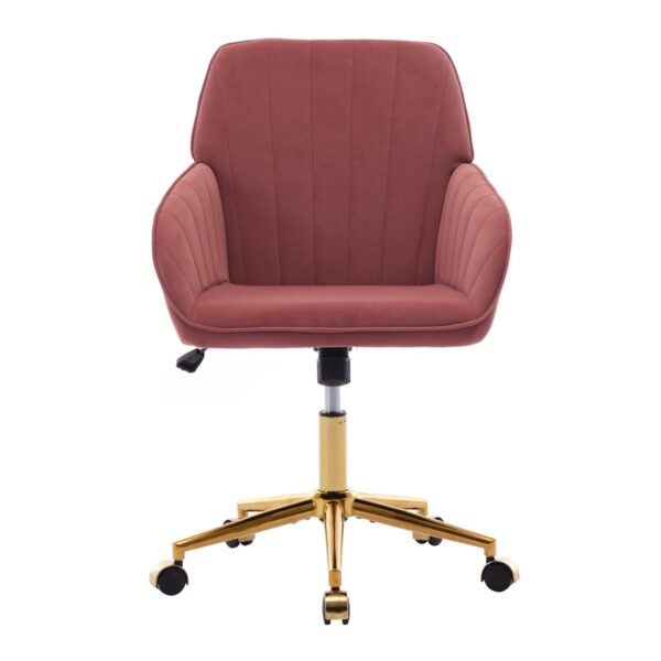 Ergonomic Swivel Office Chair, Comfortable Velvet Backrest Seat, Adjustable For Home And Bedroom - Rose Red