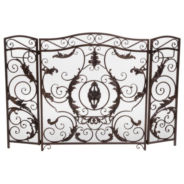 Waterbury - Traditional Fireplace Screen With Gold Flower - Black