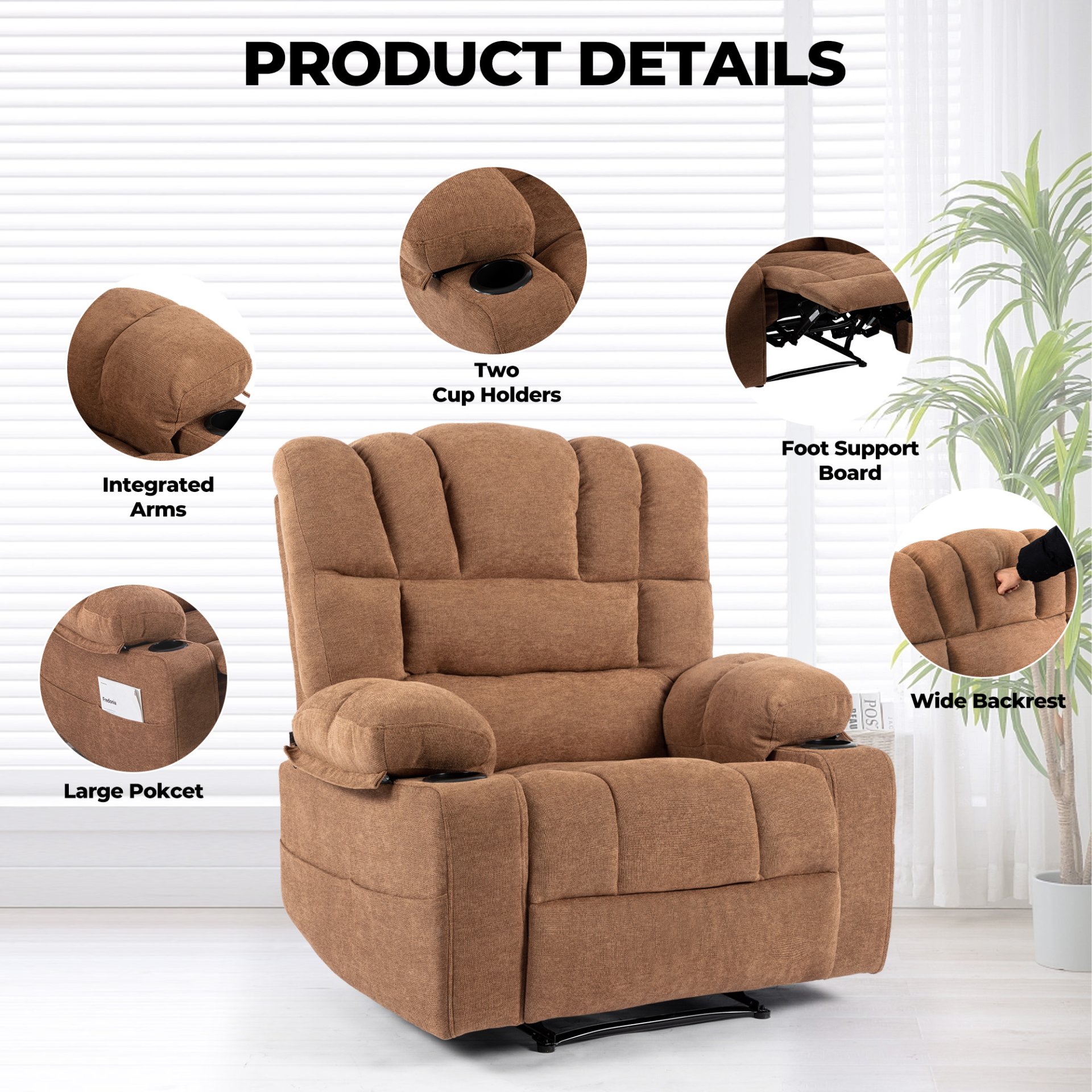 Massage Recliner Chair Sofa With Heating Vibration - Brown - Image 6